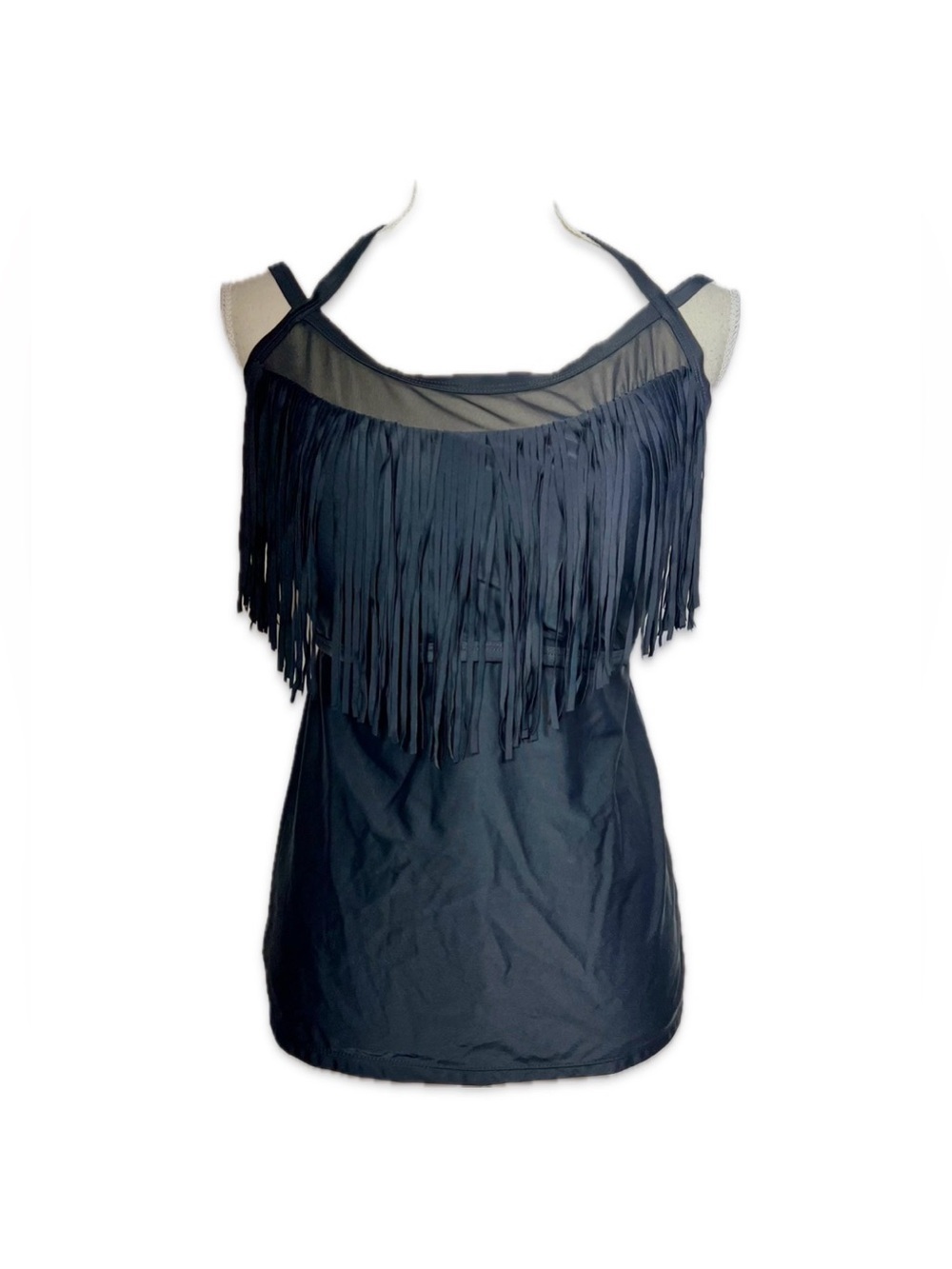 Catalina NWT Black Fringe Tankini Swim Top 16W Adjustable Straps Plus Size